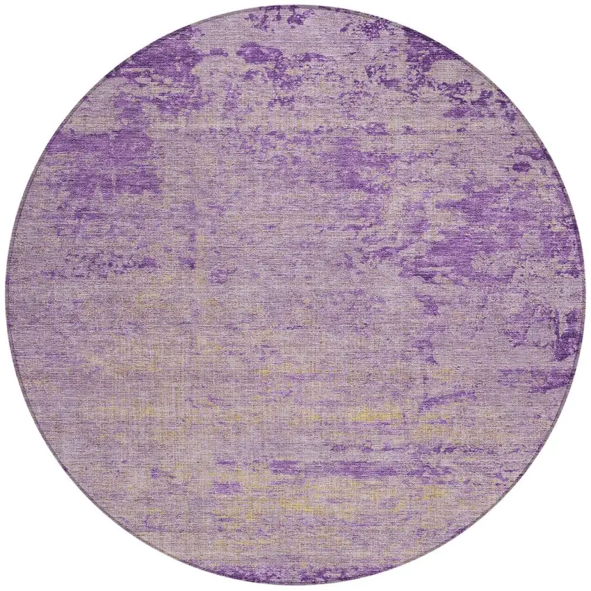 8' Purple And Beige Round Abstract Washable Indoor Outdoor Area Rug Photo 3