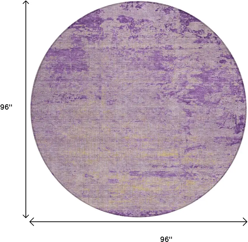 8' Purple And Beige Round Abstract Washable Indoor Outdoor Area Rug Photo 9