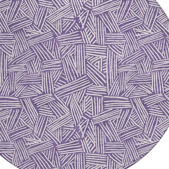 8' Purple And Beige Round Geometric Washable Indoor Outdoor Area Rug Photo 5