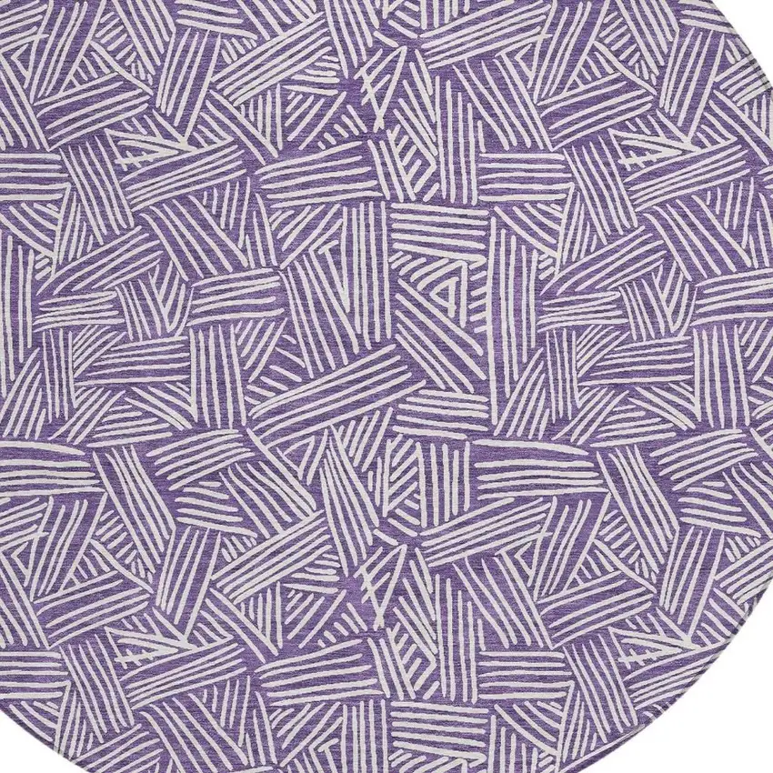 8' Purple And Beige Round Geometric Washable Indoor Outdoor Area Rug Photo 5