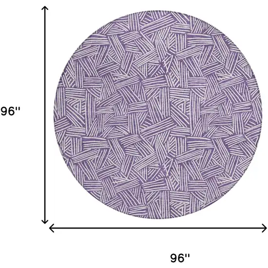 8' Purple And Beige Round Geometric Washable Indoor Outdoor Area Rug Photo 9