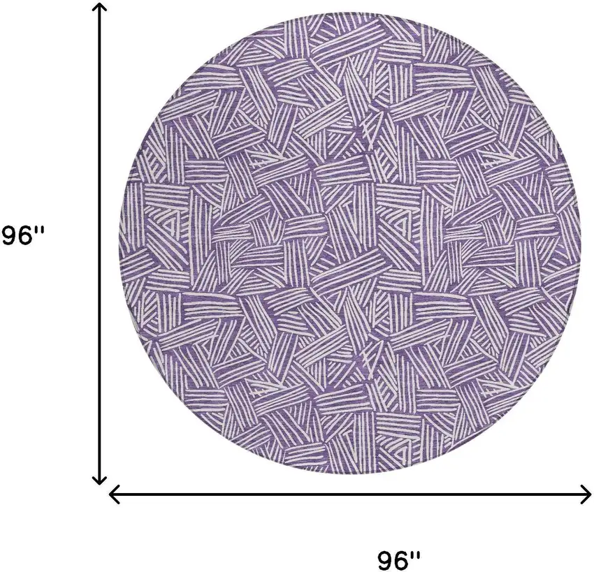 8' Purple And Beige Round Geometric Washable Indoor Outdoor Area Rug Photo 9