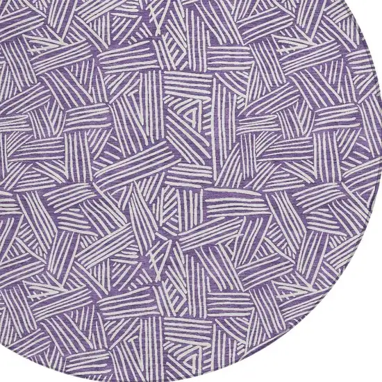 8' Purple And Beige Round Geometric Washable Indoor Outdoor Area Rug Photo 3