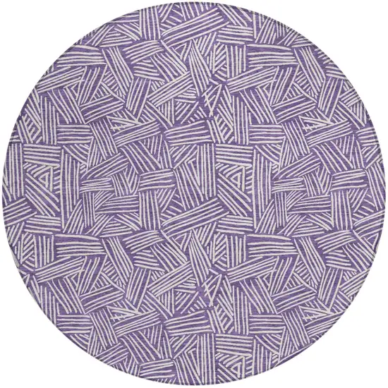 8' Purple And Beige Round Geometric Washable Indoor Outdoor Area Rug Photo 2