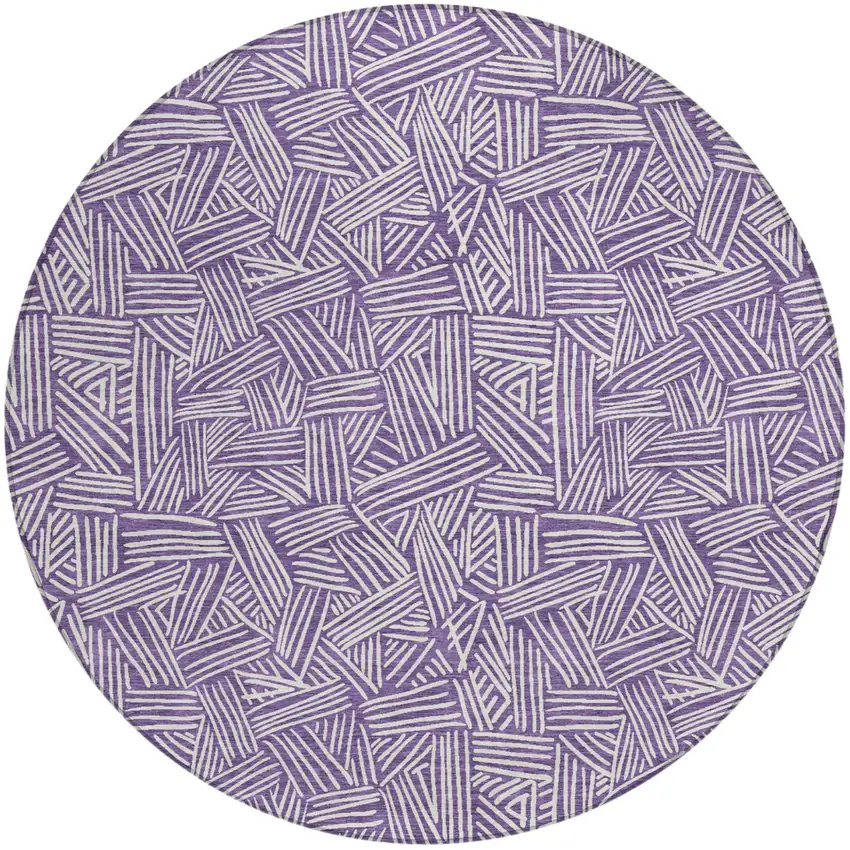 8' Purple And Beige Round Geometric Washable Indoor Outdoor Area Rug Photo 2