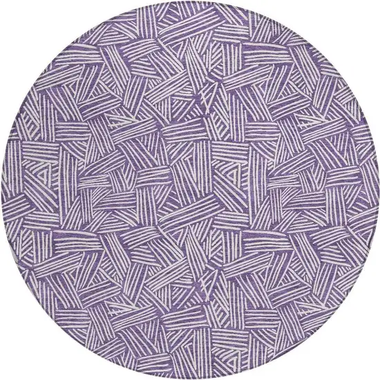 8' Purple And Beige Round Geometric Washable Indoor Outdoor Area Rug Photo 6