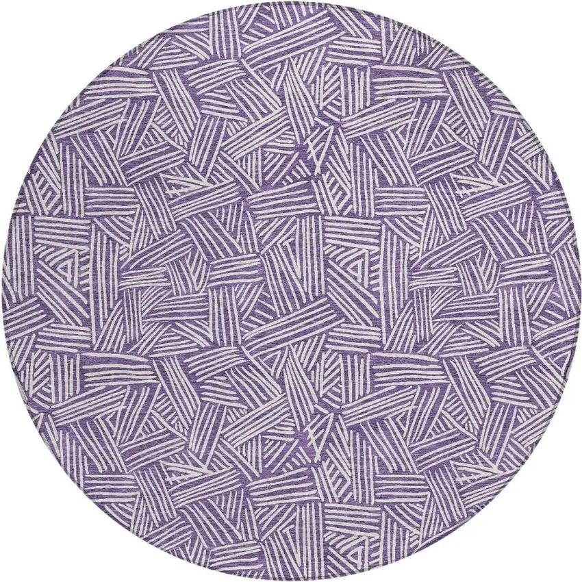 8' Purple And Beige Round Geometric Washable Indoor Outdoor Area Rug Photo 6