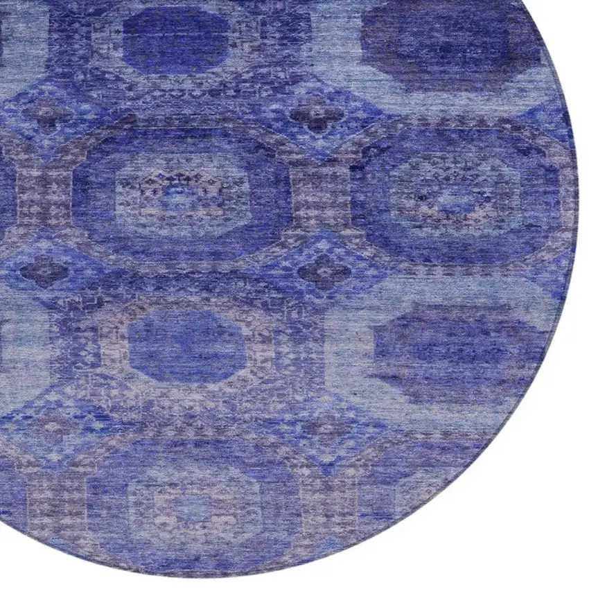 8' Purple And Beige Round Medallion Washable Indoor Outdoor Area Rug Photo 4