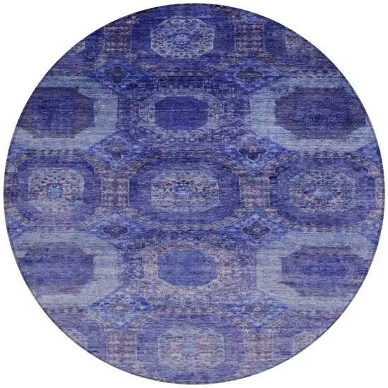 8' Purple And Beige Round Medallion Washable Indoor Outdoor Area Rug Photo 3