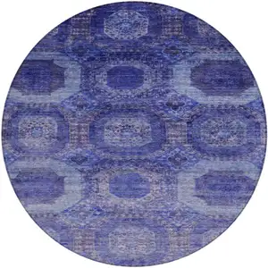 Photo of 8' Purple And Beige Round Medallion Washable Indoor Outdoor Area Rug