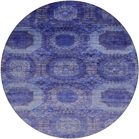 8' Purple And Beige Round Medallion Washable Indoor Outdoor Area Rug Photo 1