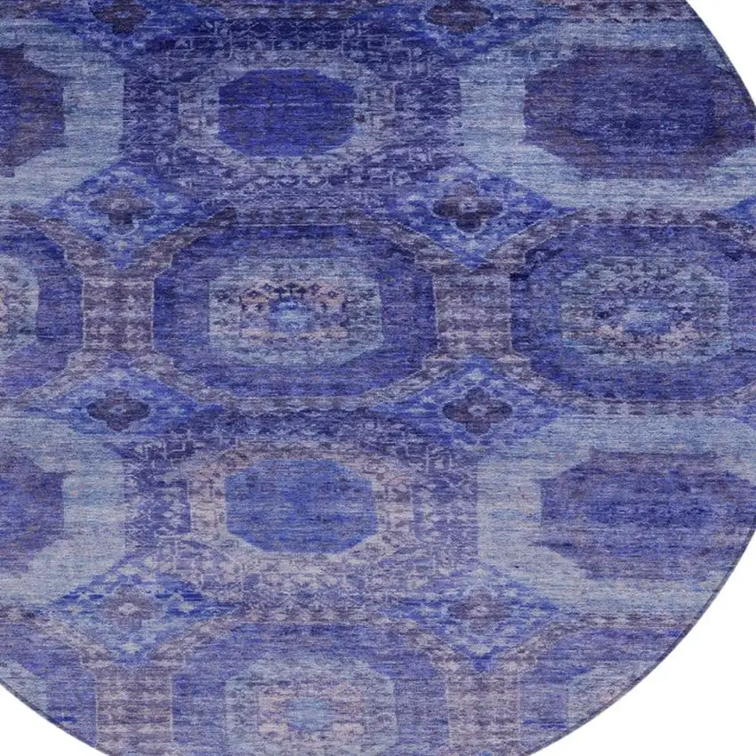 8' Purple And Beige Round Medallion Washable Indoor Outdoor Area Rug Photo 8