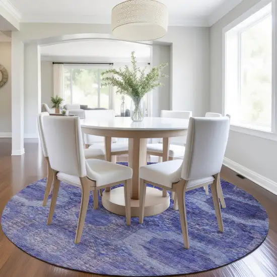 8' Purple And Beige Round Medallion Washable Indoor Outdoor Area Rug Photo 6