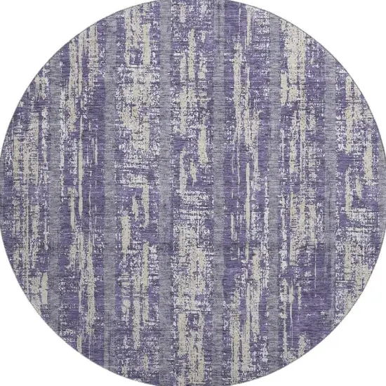8' Purple And Beige Striped Washable Round Rug With UV Protection Photo 3