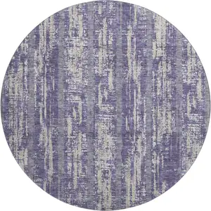 Photo of 8' Purple And Beige Striped Washable Round Rug With UV Protection