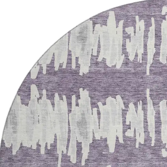 8' Purple And Beige Striped Washable Round Rug With UV Protection Photo 4