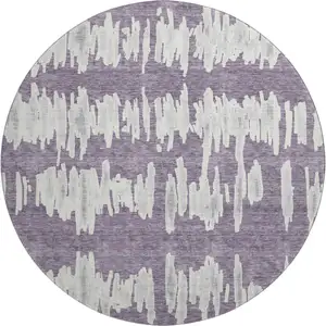 Photo of 8' Purple And Beige Striped Washable Round Rug With UV Protection