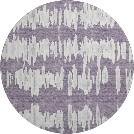 8' Purple And Beige Striped Washable Round Rug With UV Protection Photo 1
