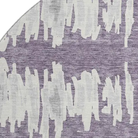 8' Purple And Beige Striped Washable Round Rug With UV Protection Photo 3