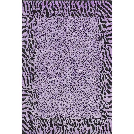 8' Purple And Black Animal Print Washable Area Rug With UV Protection Photo 1
