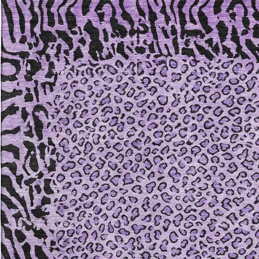 8' Purple And Black Animal Print Washable Area Rug With UV Protection Photo 2