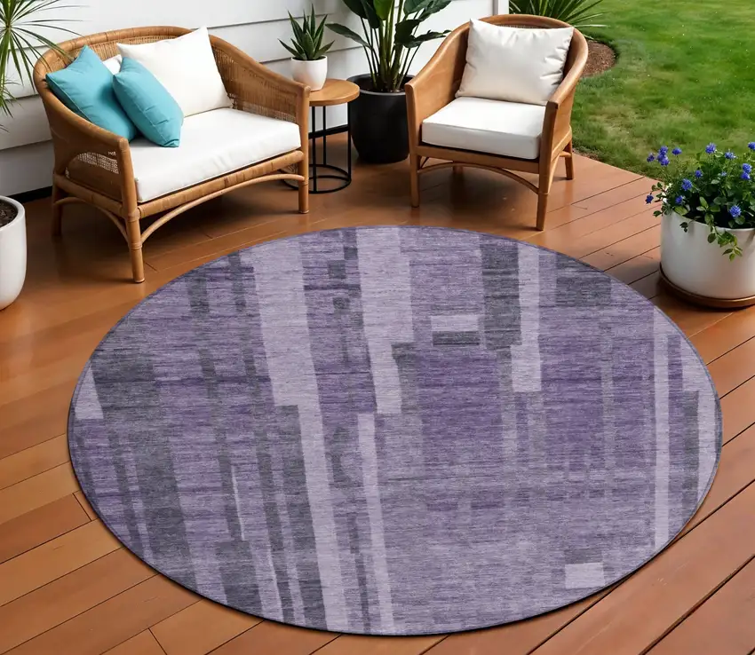 8' Purple And Black Round Striped Washable Indoor Outdoor Area Rug Photo 1