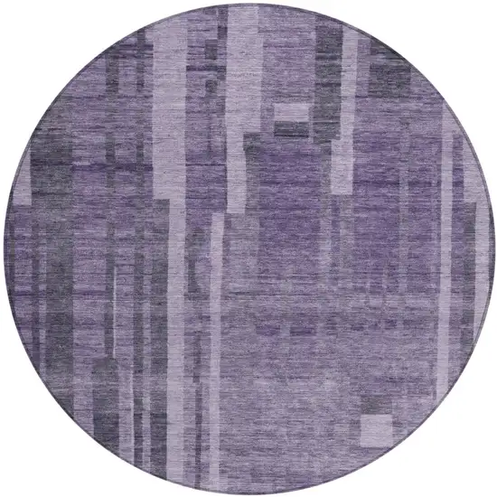 8' Purple And Black Round Striped Washable Indoor Outdoor Area Rug Photo 2