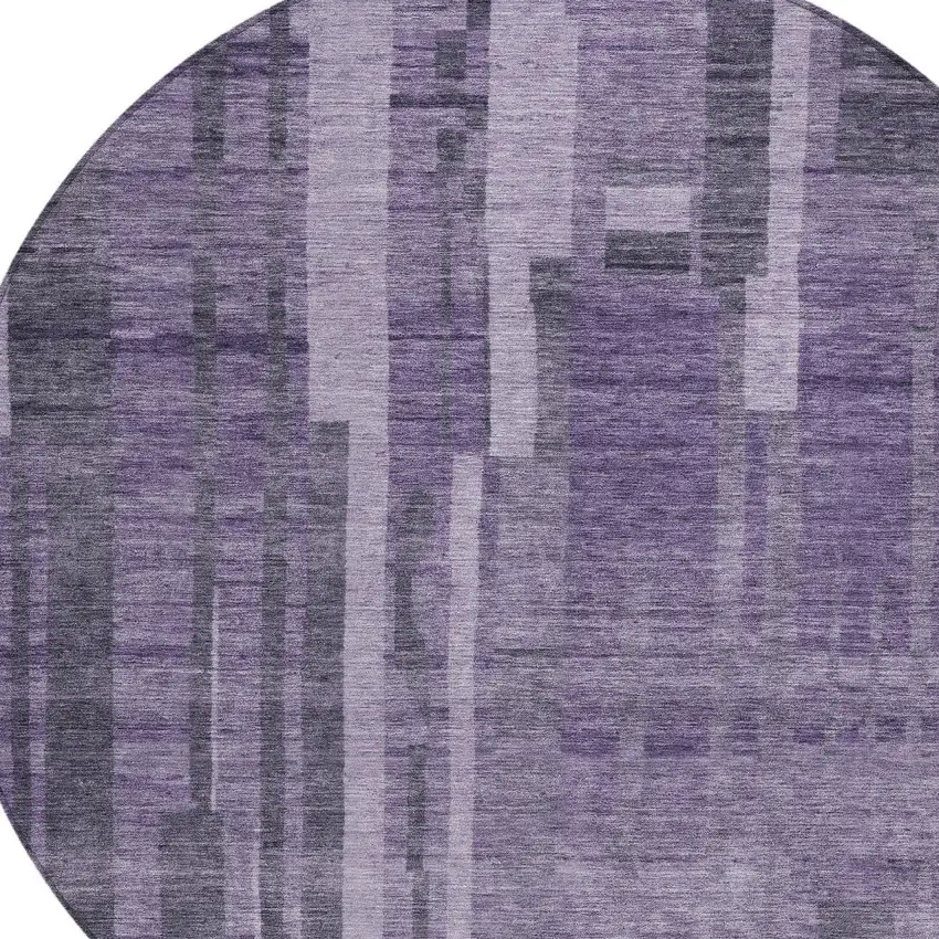 8' Purple And Black Round Striped Washable Indoor Outdoor Area Rug Photo 6