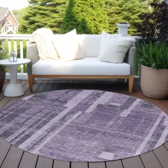 8' Purple And Black Round Striped Washable Indoor Outdoor Area Rug Photo 7