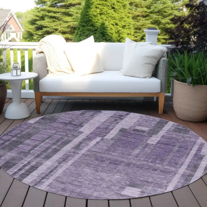 8' Purple And Black Round Striped Washable Indoor Outdoor Area Rug Photo 7
