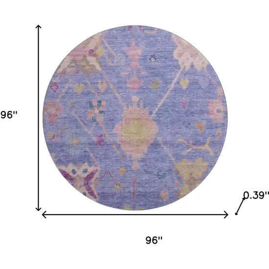 8' Purple And Blue Oriental Washable Round Rug With UV Protection Photo 8