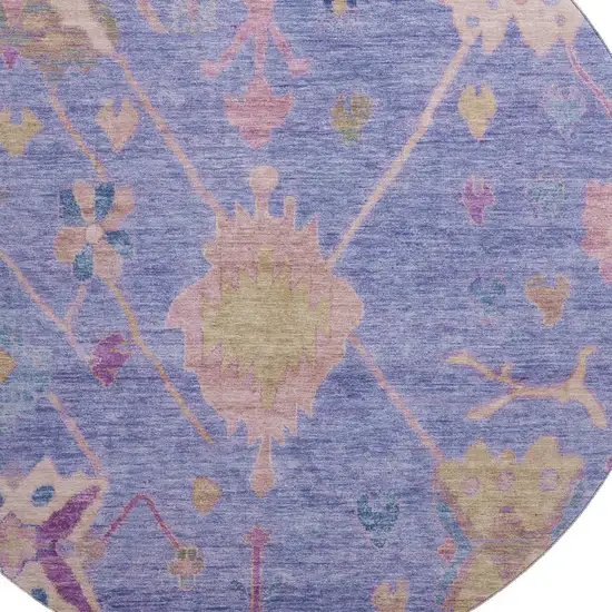 8' Purple And Blue Oriental Washable Round Rug With UV Protection Photo 3