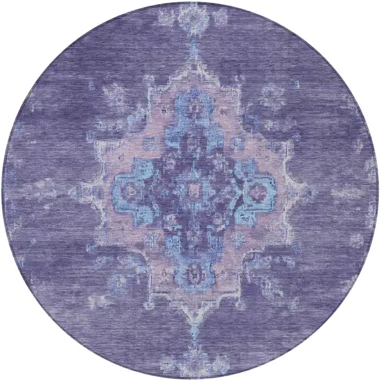 8' Purple And Blue Round Medallion Washable Indoor Outdoor Area Rug Photo 4