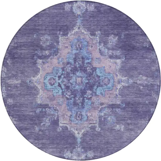 8' Purple And Blue Round Medallion Washable Indoor Outdoor Area Rug Photo 2