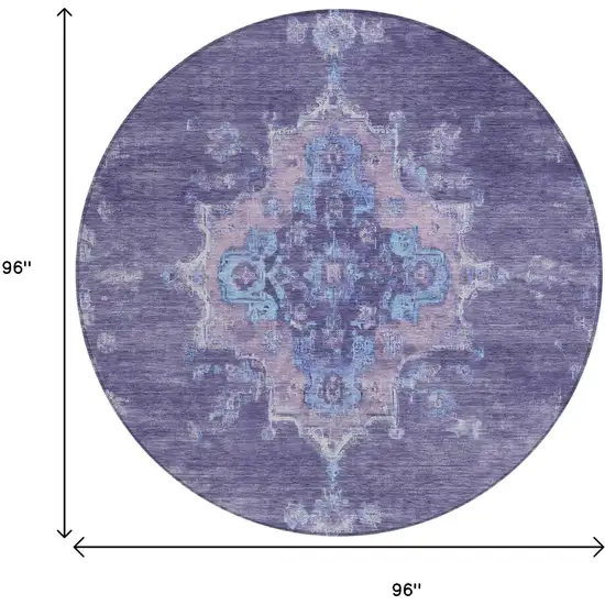 8' Purple And Blue Round Medallion Washable Indoor Outdoor Area Rug Photo 3