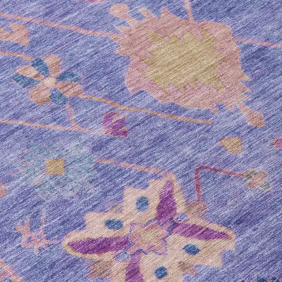 8' Purple And Blue Round Tribal Washable Indoor Outdoor Area Rug Photo 8