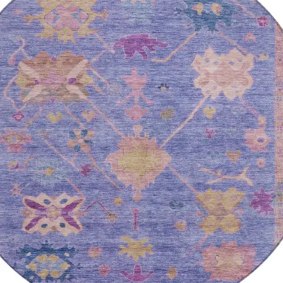 8' Purple And Blue Round Tribal Washable Indoor Outdoor Area Rug Photo 4