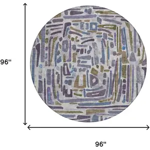 Photo of 8' Purple And Brown Round Abstract Washable Indoor Outdoor Area Rug