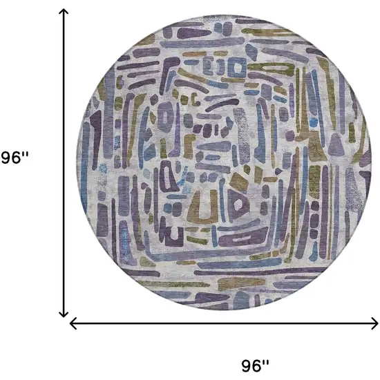 8' Purple And Brown Round Abstract Washable Indoor Outdoor Area Rug Photo 7