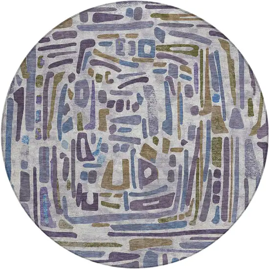 8' Purple And Brown Round Abstract Washable Indoor Outdoor Area Rug Photo 1