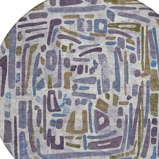 8' Purple And Brown Round Abstract Washable Indoor Outdoor Area Rug Photo 2