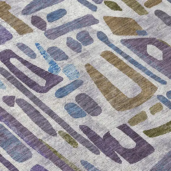 8' Purple And Brown Round Abstract Washable Indoor Outdoor Area Rug Photo 6