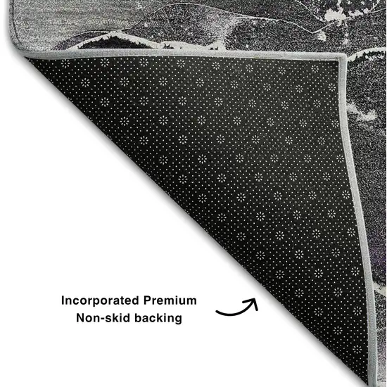 8' Purple And Charcoal Abstract Washable Round Rug With UV Protection Photo 5