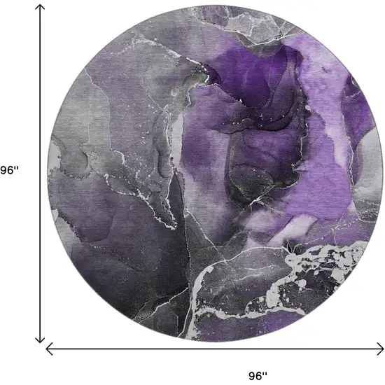 8' Purple And Charcoal Abstract Washable Round Rug With UV Protection Photo 9