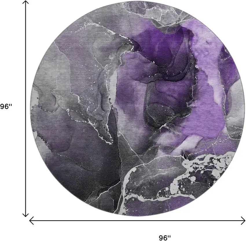 8' Purple And Charcoal Abstract Washable Round Rug With UV Protection Photo 9