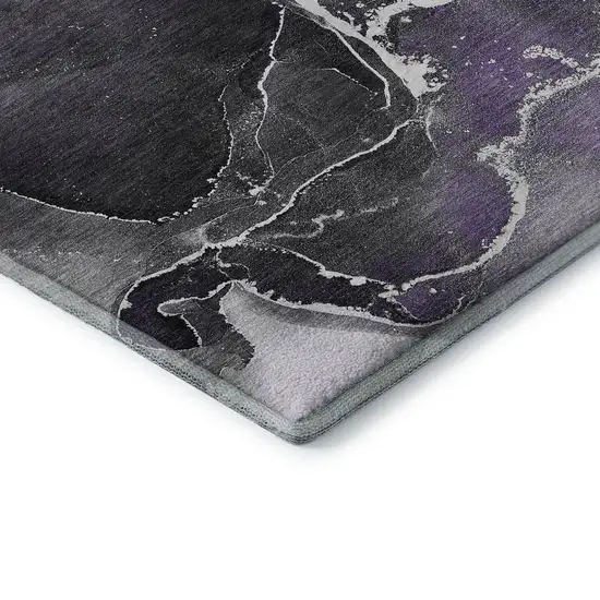 8' Purple And Charcoal Abstract Washable Round Rug With UV Protection Photo 6