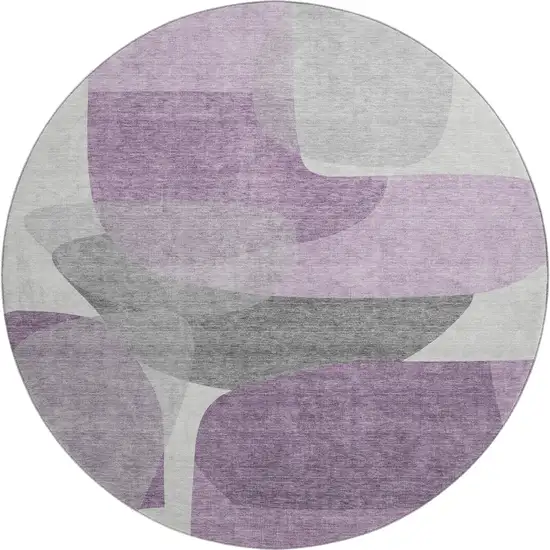 8' Purple And Charcoal Abstract Washable Round Rug With UV Protection Photo 1