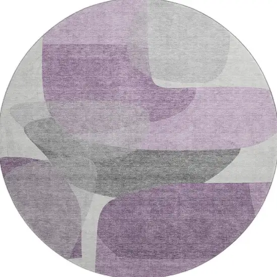 8' Purple And Charcoal Abstract Washable Round Rug With UV Protection Photo 4