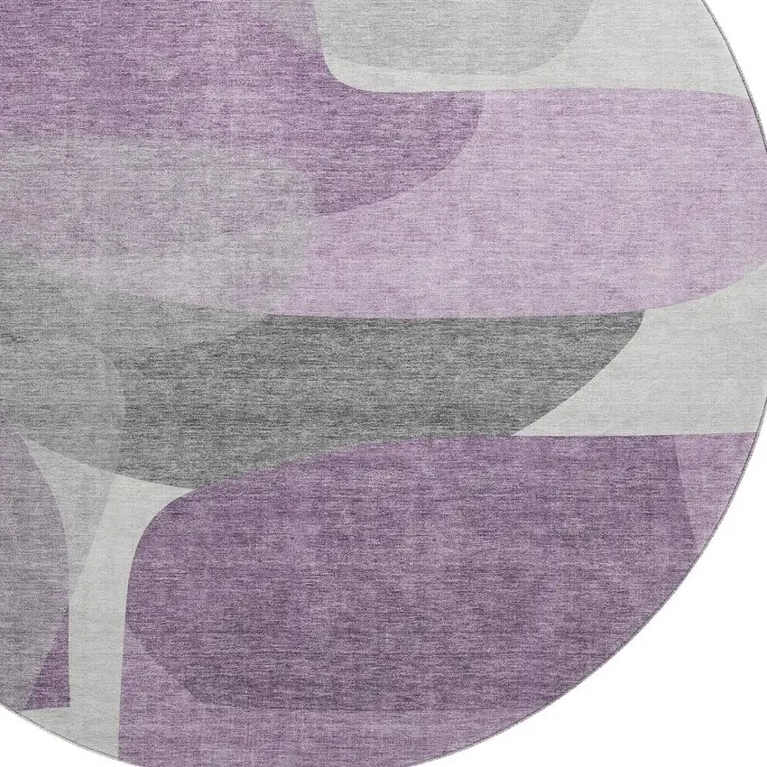 8' Purple And Charcoal Abstract Washable Round Rug With UV Protection Photo 3