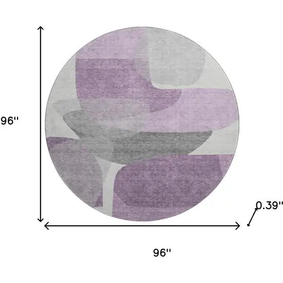 8' Purple And Charcoal Abstract Washable Round Rug With UV Protection Photo 8